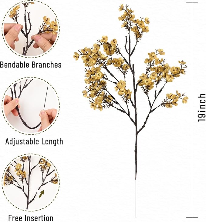 Waipfaru 15 Pcs Baby's Breath Artificial Flowers Gypsophila for Home DIY Floral Arrangement Table Centerpiece Living Room Christmas Decoration (Gold)