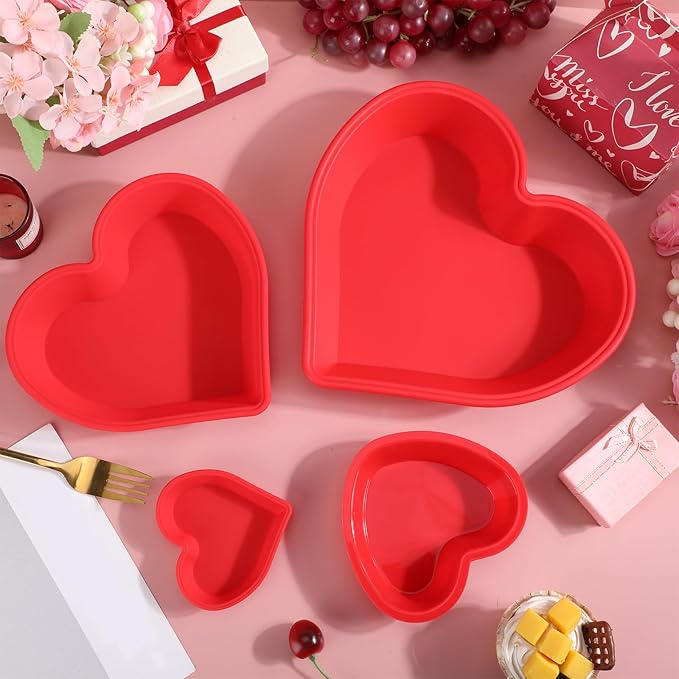 4 Pcs Heart Cake Pan Silicone Heart Cake Molds Baking Pan Nonstick Molds for Anniversary Birthday Snack Cupcake Baking (4 Inch,5.5 Inch,7.9 Inch,10.2 Inch)