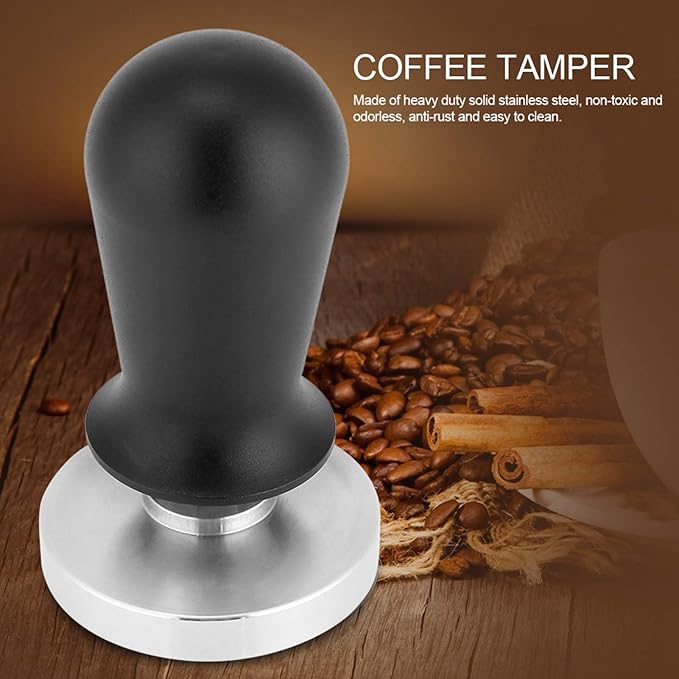 Coffee Tamper, 58mm Stainless Steel Flat Base Tamper Tool, Duty 304 SS with Ergonomic Aluminum Handle, for 58mm & 51mm Portafilters to Press Ground Beans in Kitchen or Coffee
