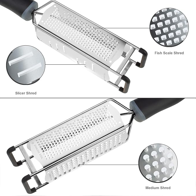 3 in 1 Cheese Grater Zester Citrus Lemon 304 Stainless Steel Zester Versatile Sharp Tool for Parmesan Cheese Ginger Garlic Nutmeg Chocolate Vegetables Fruits 12''