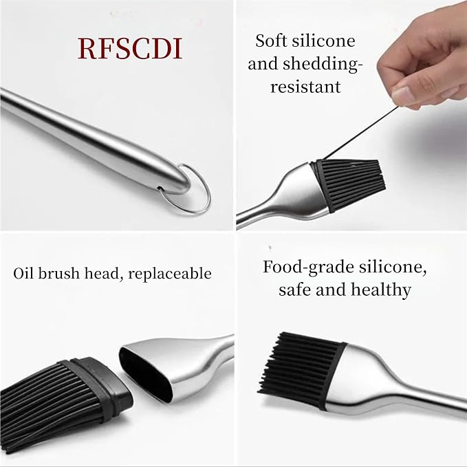 Stainless Steel Kitchen Tongs & Basting Brush Set – Heat Resistant Up to 600°F, Metal Locking Tongs for Cooking, Grilling, Baking & Barbeque (Silver, 9+12 inch)