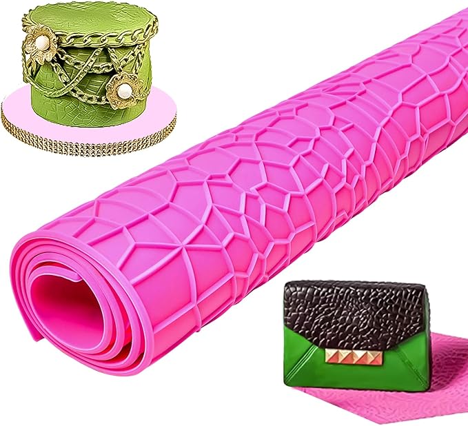 Silicone Cake Fondant Mat, Crocodile Alligator Pattern Impression Lace Mold (22 x 14 inches, Pink Crocodile)