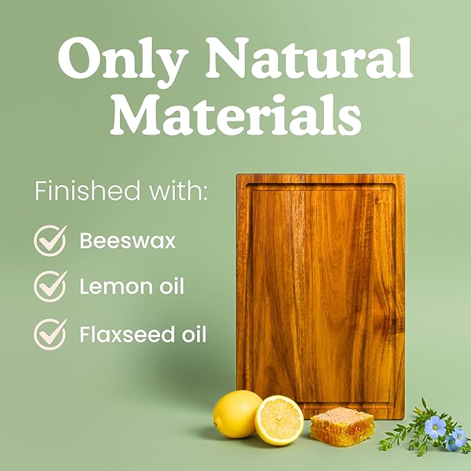 Non Toxic Wood Cutting Board - Conditioned with Natural Beeswax Flaxseed & Lemon Oil - Free of Mineral Oil - Made of FSC Certified Acacia Wood - 16" x 11" Thick Cutting Board by Ziruma