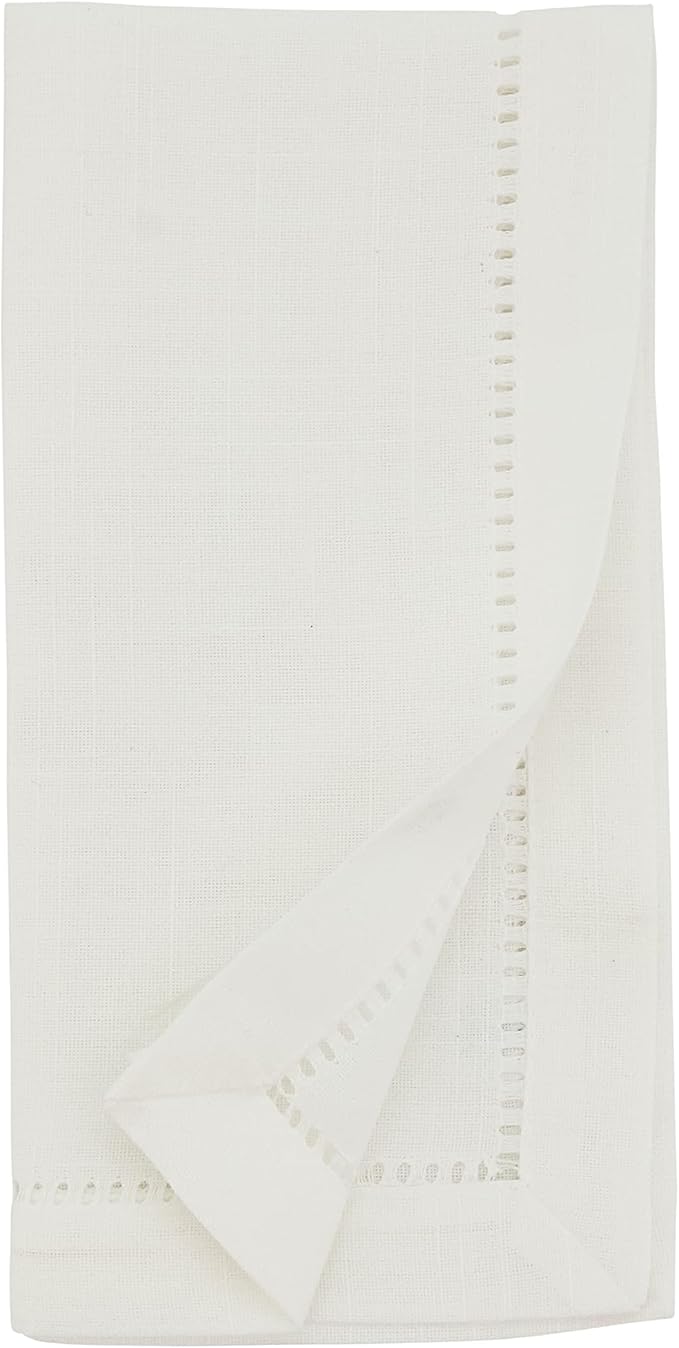 SARO LIFESTYLE Hemstitched Border Dinner Napkin (Set of 12), Ivory, 18" x18