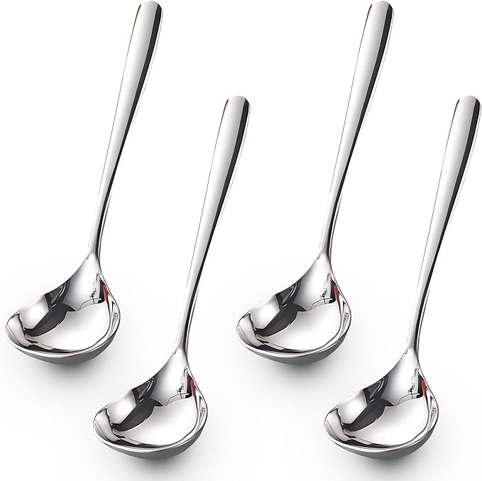 Comicfs 4 Pack Small Ladle Sauce Ladle SUS 304 Stainless Steel Small Serving Ladles Gravy Soup Spoon Ladles 8-Inch (Silver)