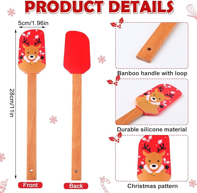 Yaomiao 12 Pcs Christmas Pot Holders with Silicone Spatula Set Wooden Handles Pot Holders for Christmas Kitchen Utensils xmas Baking Gifts for Neighbor Cooking Essentials (Classic)
