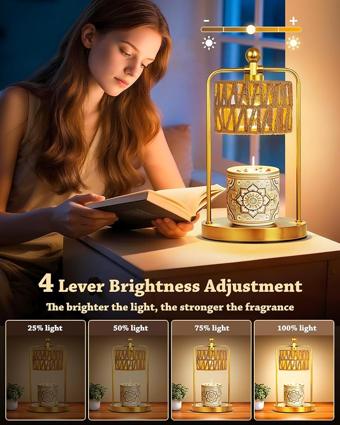Candle Warmer Lamp with Timer Dimmer, Candle Warmer for Jar Candles Lights, Boho Candle Lamp Warmer with 2 Bulbs, Birthday Gifts for Women, House Warming Gifts New Home Decor, Gold