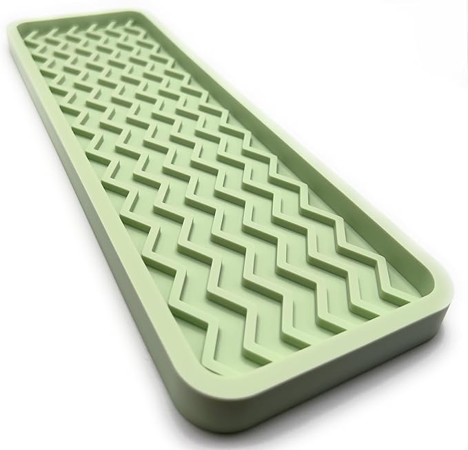 Silicone Sink Organizer Tray, Rectangular, Modern Style, Heat Safe, Dishwasher Safe, for Bathroom and Kitchen Organization (Pistachio, 12"x4", Chevron Pattern)