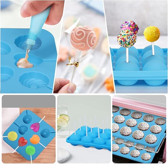 554PCS Cake Pop Maker Kit - Silicone Lollipop Molds Baking Supplies with 3 Tier Display Stand | Chocolate Candy Melting Pot | Bags and Twist Ties | Cakepop Sticks | Decorating Pen