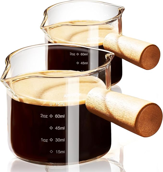 PARACITY Espresso Cups with Handle set of 2, 3.5OZ Double Spout Glass Measuring Cup with Dual Scale, Clear Espresso Shot Glass with V-Shaped Mouth, Espresso Accessories