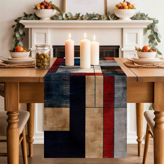 Vintage Geometric Table Runner - 120 Inch Long Modern Abstract Aesthetics Cotton and Linen Blended Dress Scarves Farmhouse Table Runner for Kitchen Dining, Coffee Table, 13" x 120"