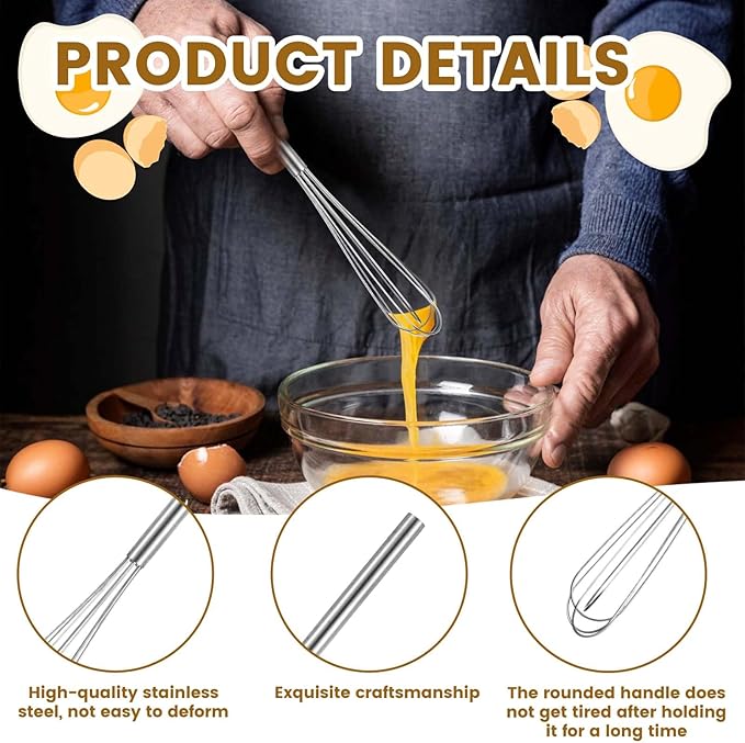 1 pcs Mini Whisks Stainless Steel Skinny Whisk Egg Beater Wire Whisks Portable Kitchen Tiny Whisk for Cooking Blending Whiping Beating Stirring (10.4 Inches)