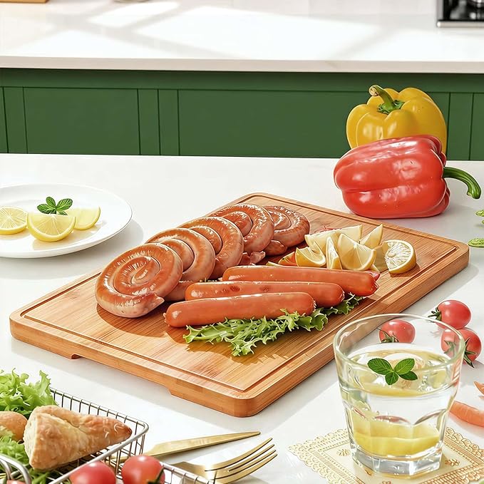 Zarler Bamboo Cutting Boards for Kitchen, 15.5x10.5 Wood Cutting Board with Juice Grooves and Handle, Wooden Chopping Board Set for Meal Prep, 500℉ Carbonized Bamboo, XL Size, Ideal Kitchen Gift
