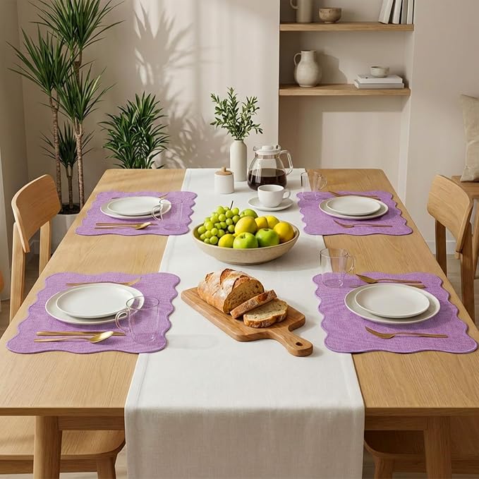 AHHFSMEI Faux Linen Placemats Set of 8 Heat Resistant Non-Slip Stain Proof Table Mats for Kitchen Dining Elegant Decor Place Mats (Purple 8)