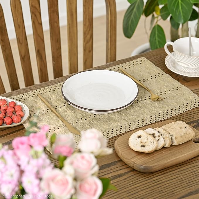 Artoid Mode Burlap Brown Farmhouse Woven Rustic Hollow Placemats Set of 6,12x18 Inch Seasonal Holiday Table Mats Party Kitchen Dining Decoration