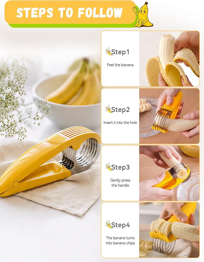 FireKylin Banana Slicer,ABS + Stainless Steel Fruit and Vegetable Salad Peeler Cutter Kitchen Tools For Banana, Strawberry,Grape（2 pcs）