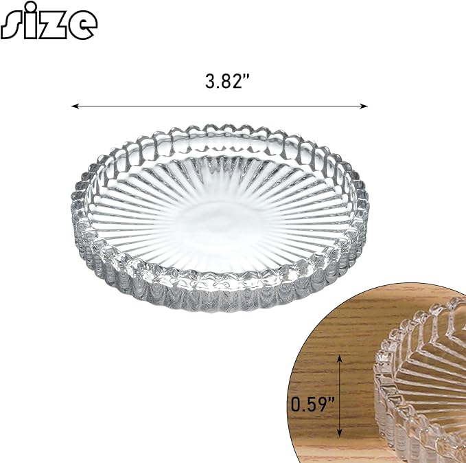 2 Pack Glass Pillar Candle Holders 4 Inch Ribbed Edge Design Decorative Candle Plate with Serrated Edges Crystal Clear Display Stand for Wedding Home Decor Table Centerpieces
