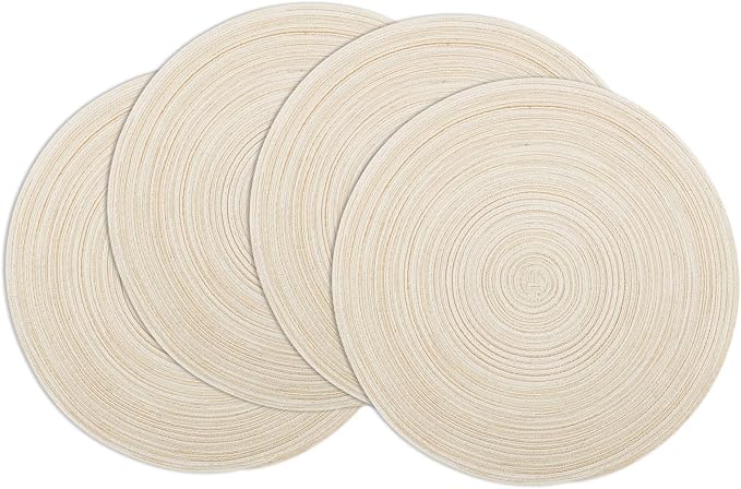 Winknowl Round Braided Placemats Set of 4 Washable Woven Heat Resistant Table Mats for Kitchen Dining Tables 15 inch Round Place Mats (Ivory,4)
