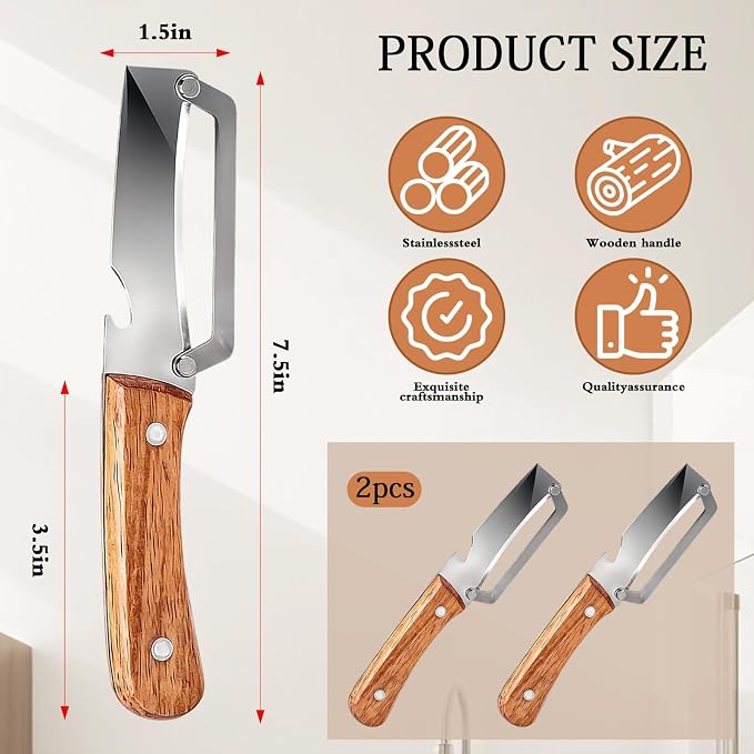 2pcs 2 In 1 Multi-Functional Vegetable Peeler With Bottle Opener, Stainless Steel Kitchen Tool With Wooden Handle, Premium Vegetable Peeler Suitable For Potatoes, Apples, Pineapples, Mangoes Cucumber