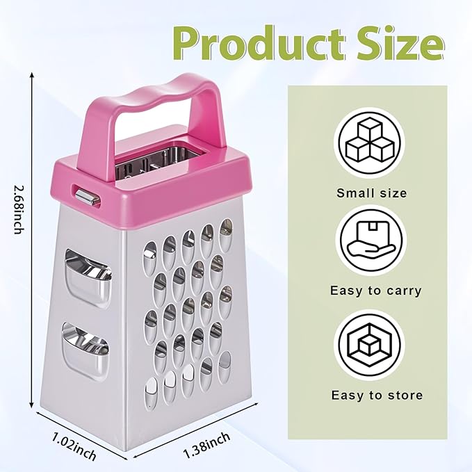ElevateTech Mini Cheese Grater, 3Pcs Stainless Steel Box Grater with Handle Professional Cheese Slicer Grater for Kitchen Slicer Cheese Ginger Vegetable Multifunction Dishwasher Safe
