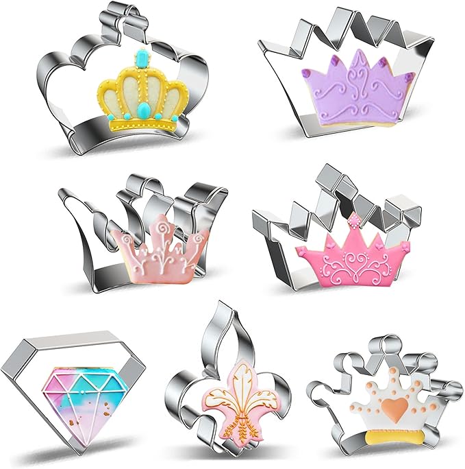 Crown Cookie Cutter Baking Cookie Biscuit Princess Girls Holiday Heart Gifts Decorative Party 3.5" Kitchen Cake Supplies (Queen Crown Cookie Cutters Set)