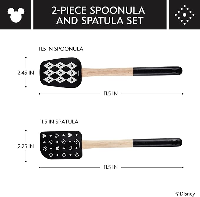 Disney Home Monochrome Spatula and Spoonula Set, 2 Piece - Black