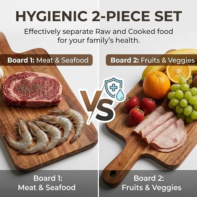 Acacia Wood Cutting Board with Handle 2 Piece Set, 15.8''x7.7'' Large Wooden Charcuterie Boards for Kitchen, Multipurpose Chopping Board for Meat, Cheese, Bread, Pizza & Fruit