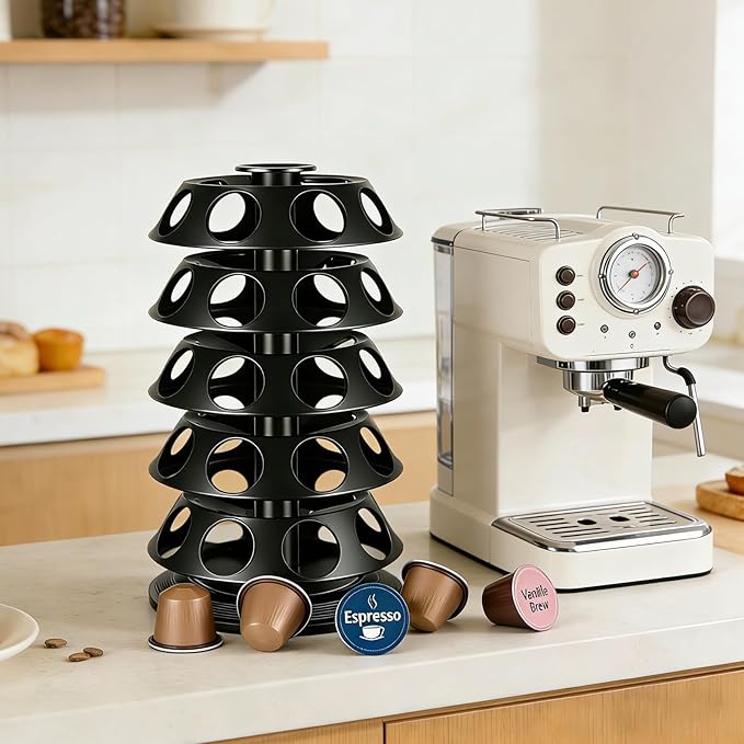 K Cup Holder, Coffee Pod Capsule Carousel for Keurig, 40 Capsule Spinning Organizer with 360° Turntable, Kitchen & Office Detachable Coffee Pod Organizer for Countertop