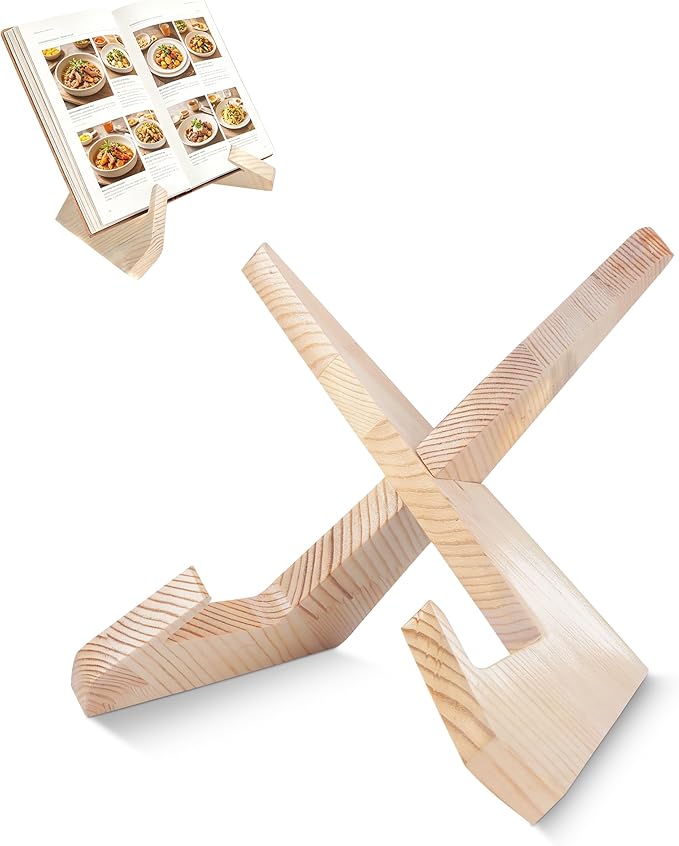 Cookbook Stand for Kitchen, Wooden Cookbook Holder, Rustic Cook Book Holder Stand with Natural Wooden Grains, Recipe Book Holder for Kitchen Counter Gift for Home Chefs Cook Lovers