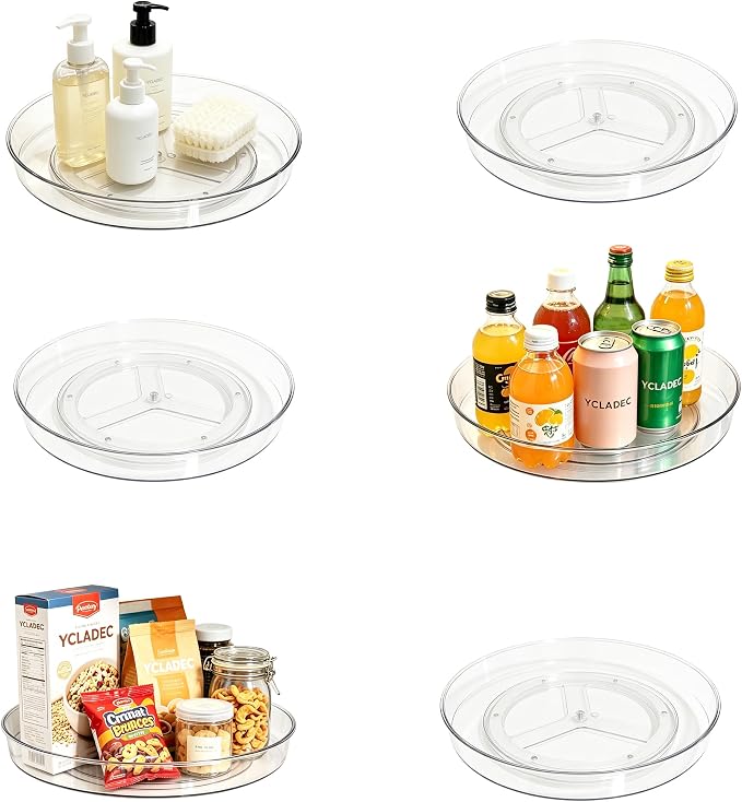 6 Pack Lazy Susan Turntable Organizer Pantry Cabinet 10.6" | Pantry Organization and Storage Spice Rack Fridge Rotating Condiment Tray Spinner for Kitchen Bathroom Makeup Cosmetic Clear