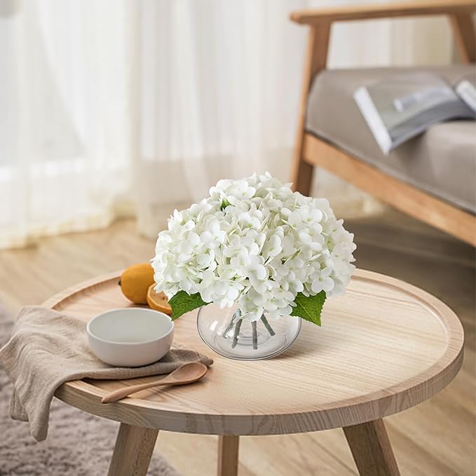 Leftover Hydrangea Artificial Flowers with Vase,White Real Touch Hydrangea Flowers with Butterfly,Faux Hydrangea Flowers for Floral Centerpieces for Tables,Home Decor,Wedding Decor,Coffee Table Decor