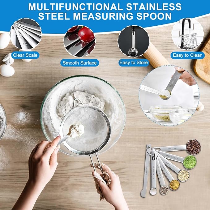 Measuring Cups and Spoons Set 35 Pcs, 11 Stainless Steel Nesting Measuring Spoons and Cups with 12 Measuring Cups, 3 Funnel, 3 Brush, 5 Spoons, 1 Ruler, Measuring Cup Set for Kitchen Baking Liquid Dry