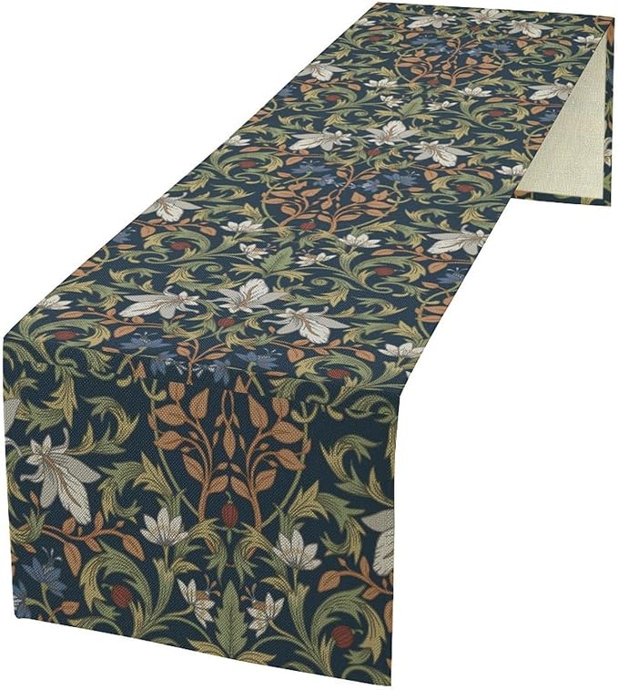 William Morris Table Runner,Vintage Style Floral Plant Table Cloth for Wedding Birthday Party Kitchen Dining Home Everyday Decor 13x36 Inch