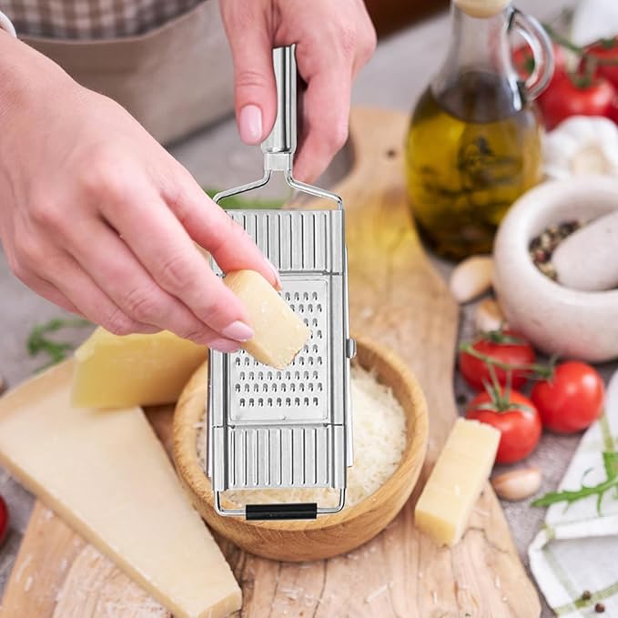 4 in 1 Vegetable Slicer Set, Stainless Steel Cheese Grater & Vegetable Chopper, with 4 Multifunctional Adjustable Blades for Cheese, Vegetables, Ginger, Fruit, Chocolate