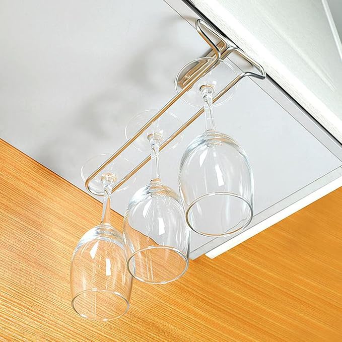 V3VOGUE Black 1/2 Row Wine Glass Rack Under Cabinet, Stainless Steel Wall Mounted Hanging Rack Shelf, Stemware Glasses Cups Storage Organizer Hanger Racks, Easy to Install