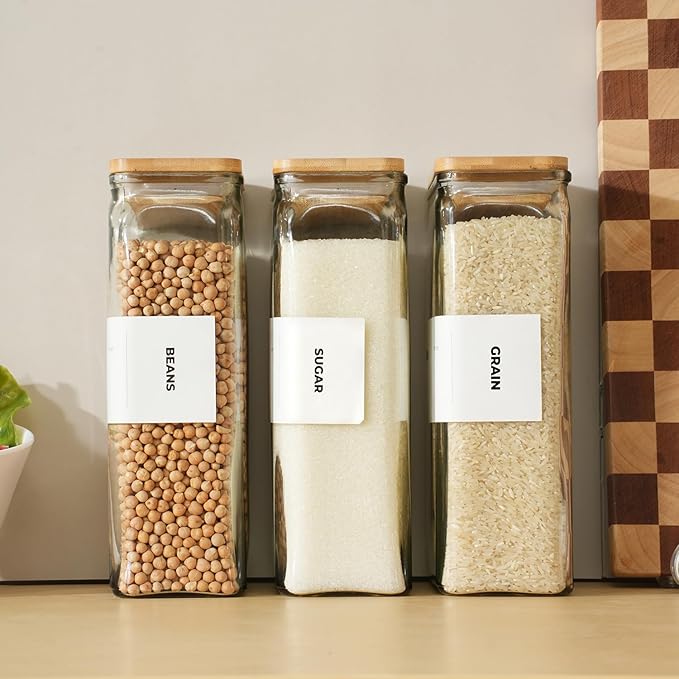 APT 1101 Glass Storage Jars with Bamboo Lid, glass canisters with airtight lids, Clear jars with lids for Spice, Cookie, Candy, Tea, Coffee Bean and Rice (White, 67 oz, Set of 3)