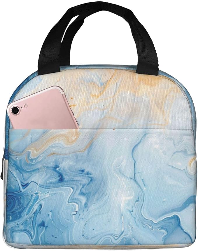 Lunch Bag Blue Marble Pastel Insulated Lunch Box Cooler Tote for Adults Student Boys Girls Women Men Work Office School Picnic Beach Reusable Lunchbox