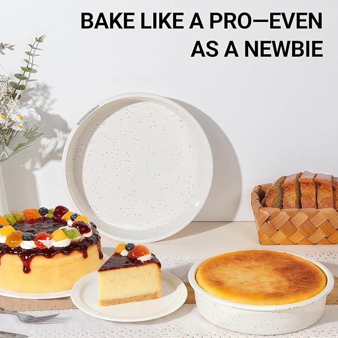 SJ 8 Inch Silicone Round Cake Pan with Metal Reinforced Frame Set of 3, Nonstick Silicone Cake Mold for Baking Suitable for Making Layers, Cheese & Chocolate Cakes