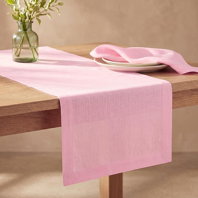 Solino Home Linen Pink Lemonade Table Runner 90 Inches Long - 100% Pure Linen 14 x 90 Inch Table Runner for Spring, Summer - Fete