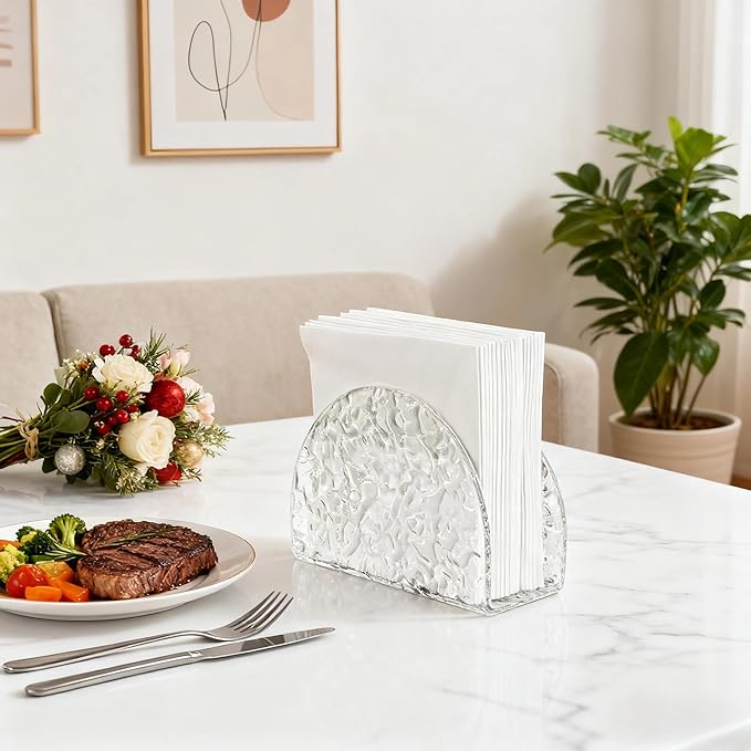 Acrylic Napkin Holder for Table,Thick Napkin Holders with water ripple texture for Paper Napkins & Kitchen Tables & Parties and weddings Suitable for all events (Semicircle)
