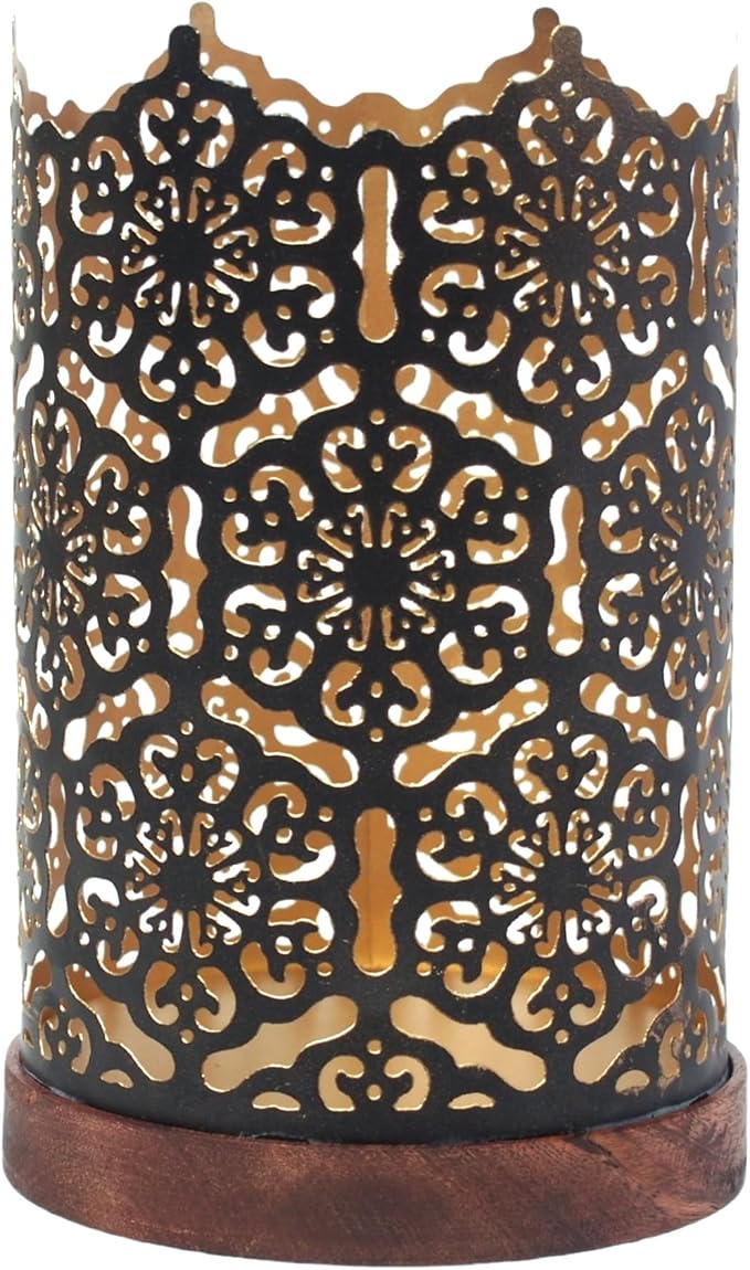 Hosley® Metal Diamond Cut Design Candle Holder 7.5 Inch High, Black Gold Perfect for Home Decor, Lighting, Wedding, Parties, Gifting