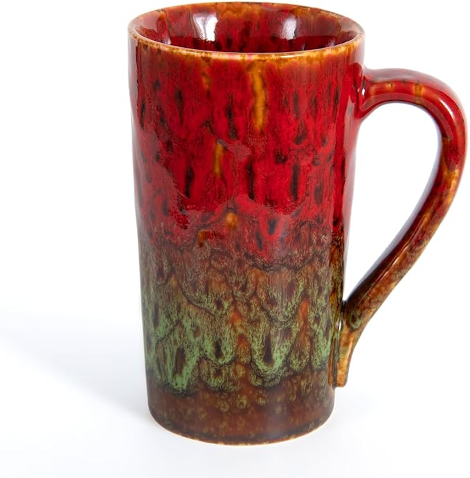 20oz Porcelain Coffee Mugs Set of 4, Large Tall Coffee Mugs with Handles, Modern Ceramic Coffee Cups for Tea, Cocoa, Milk, Gifts for Women Men - Red & Green