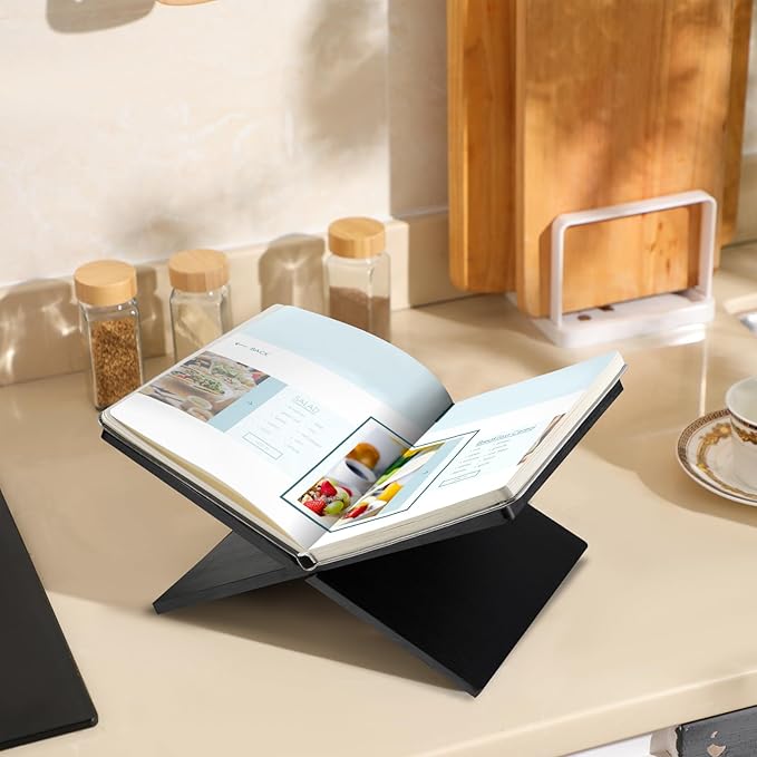 Geetery Book Stand Book Holder for Display Reading Textbook Holder Open Display Stand for Open and Closed, Cookbook, Magazines, Textbooks, Recipe(Black)