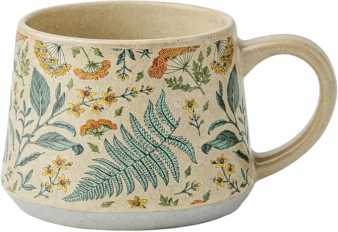 Ceramic Coffee Latte Mug, Vintage and Cute Floral Pattern With Handle, Unique Watercolor Floral Design Teacup, Suitable for Home and Office use, Microwave Safe (Green)