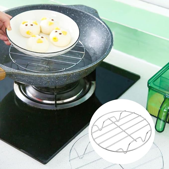 2 Pack Round Cooking Racks, 304 Stainless Steel Baking and Cooling Steaming Roasting Rack for Air Fryer Pot Pressure Cooker Canning(7.87 Inch)
