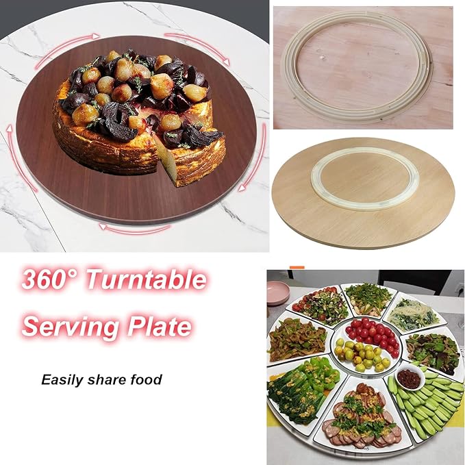 6 Colors Kitchen Wooden Lazy Susan Turntable, Round Turntable Large 50/60/70/80/90/100cm, 360° Rotating Serving Tray For Dining Table, Sturdy Wooden Rotating Serving Plate (Color : Red-brown, Size :