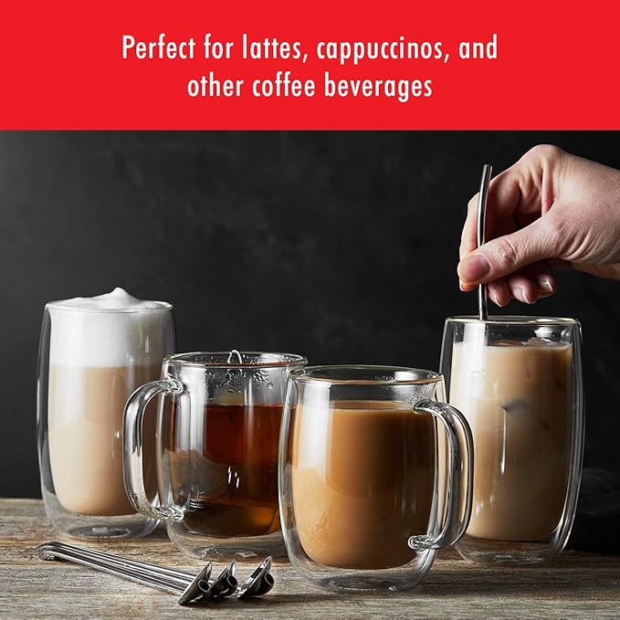 ZWILLING Sorrento Plus 2-pc Double-Wall Glass Coffee Mug Set, 12-oz, 355ml, Clear