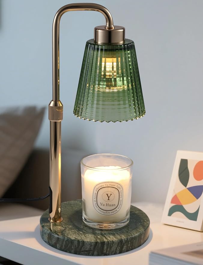 GODONLIF Candle Warmer Lamp with Timer Dimmable, Birthday Gifts for Women Mom, House Warming Gifts New Home Decor, Wax Melt Warmer for Jar Candles with 2 Bulbs, Green Marble Base