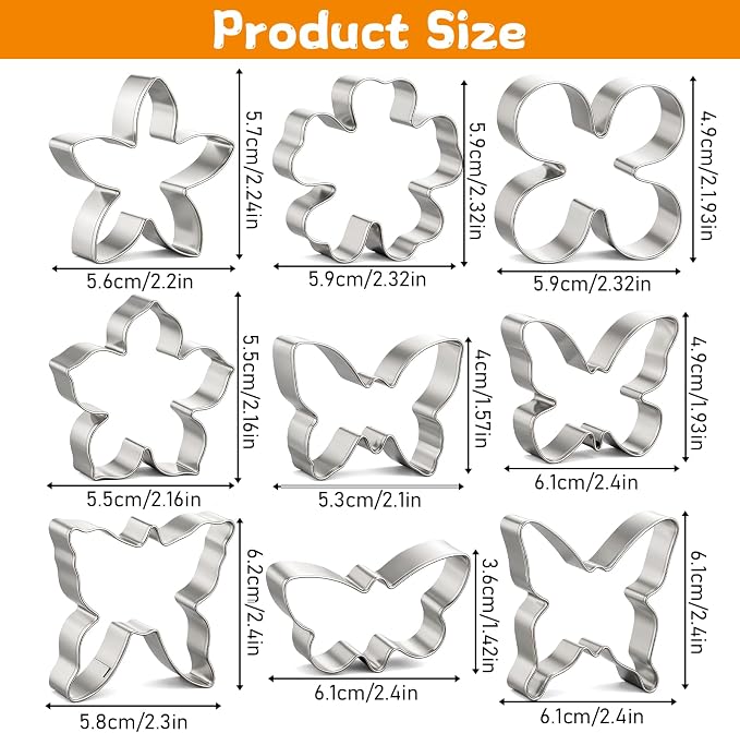 9 Pcs Butterfly and Flower Cookie Cutter Set, Stainless Steel Cookie Cutters Baking Tool for Homemaking Cookie Biscuits Dough