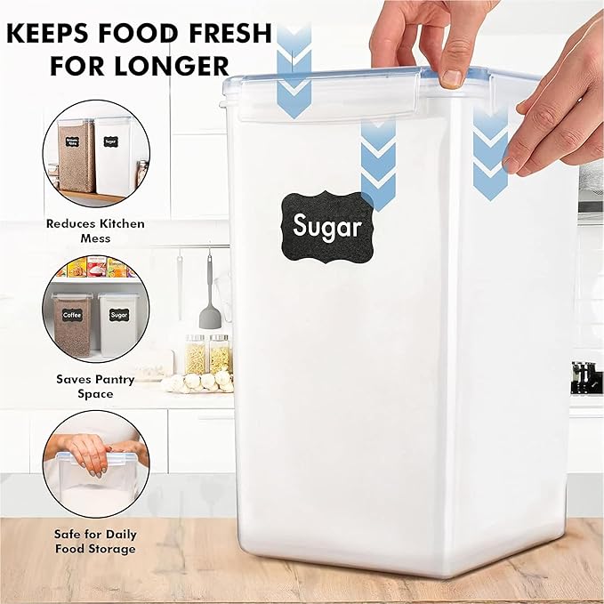 WHITE FEATHER SUPPLIES 2 PC [7 Qt / 6.5L / 220 Oz] Large Food Storage Containers with Lids Airtight - BPA Free Clear Plastic Kitchen and Pantry Storage Containers for Cereal, Flour, Sugar, Rice